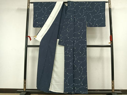 平和屋着物▽上質な小紋 単衣 草花文 正絹 逸品 AAAW7586fy