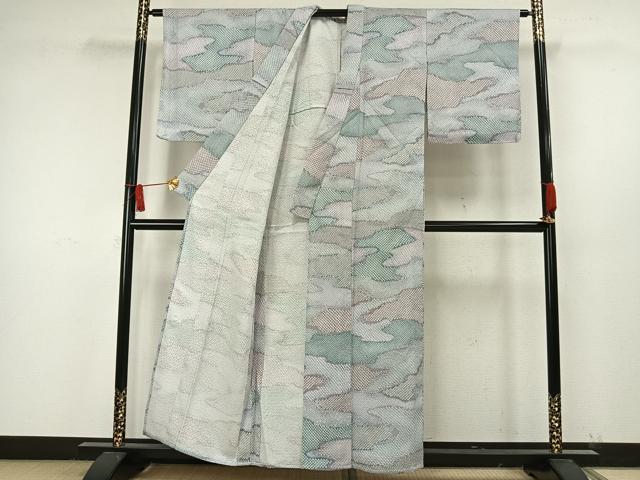 平和屋着物▽小紋 単衣 ふくれ織 鹿の子文様 洗える着物 未使用 AAAW7588fy