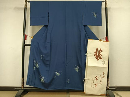 平和屋着物▽訪問着 単衣 草花文 京都工芸染織 宮下 たとう紙付き 正絹 逸品 AAAW7590fy