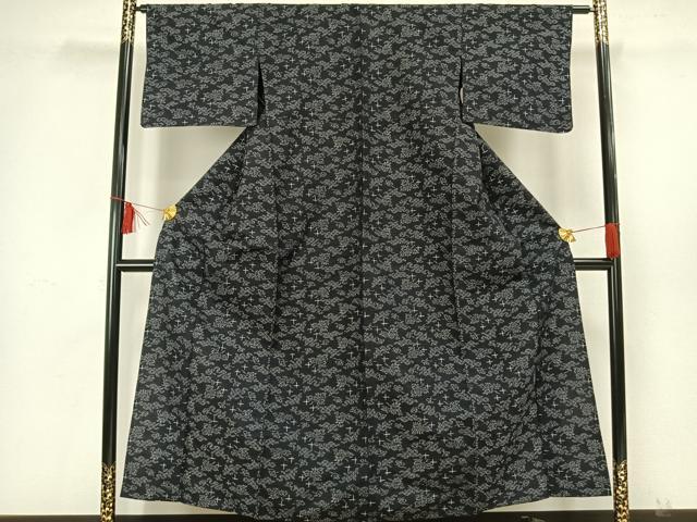 平和屋着物▽上質な紬 単衣 十字絣 黒地 正絹 逸品 AAAW7591fy