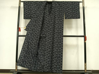 平和屋着物▽上質な紬 単衣 十字絣 黒地 正絹 逸品 AAAW7591fy