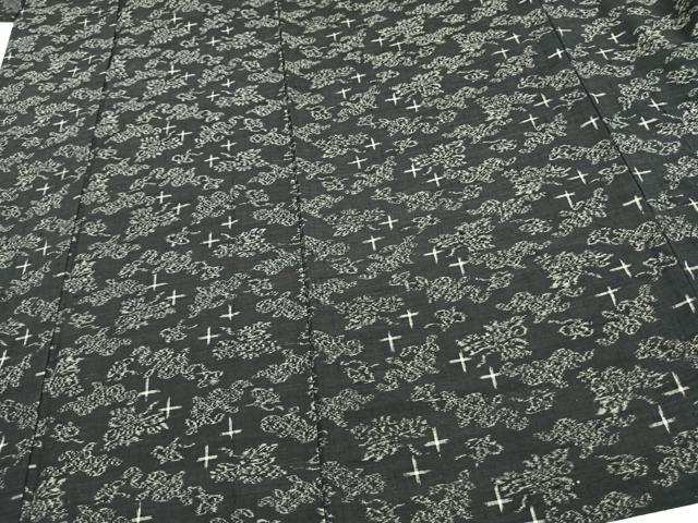 平和屋着物▽上質な紬 単衣 十字絣 黒地 正絹 逸品 AAAW7591fy