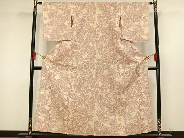 平和屋着物▽本塩沢 単衣 花蝶文 正絹 逸品 未使用 AAAW7593fy