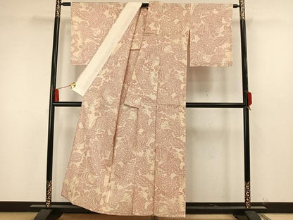 平和屋着物▽本塩沢 単衣 花蝶文 正絹 逸品 未使用 AAAW7593fy