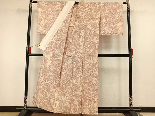 平和屋着物▽本塩沢 単衣 花蝶文 正絹 逸品 未使用 AAAW7593fy