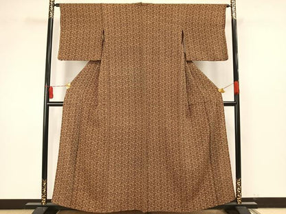 平和屋着物▽上質な小紋 単衣 草花文 鬼しぼ縮緬 正絹 逸品 AAAW7594fy