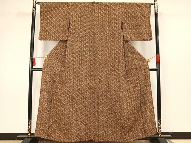 平和屋着物▽上質な小紋 単衣 草花文 鬼しぼ縮緬 正絹 逸品 AAAW7594fy