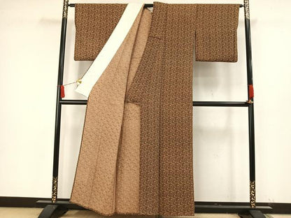 平和屋着物▽上質な小紋 単衣 草花文 鬼しぼ縮緬 正絹 逸品 AAAW7594fy
