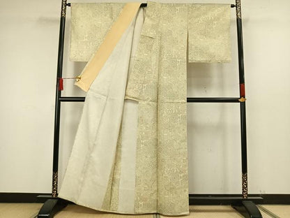 平和屋着物▽本場縞大島紬 単衣 切嵌花文 正絹 逸品 AAAW7595fy