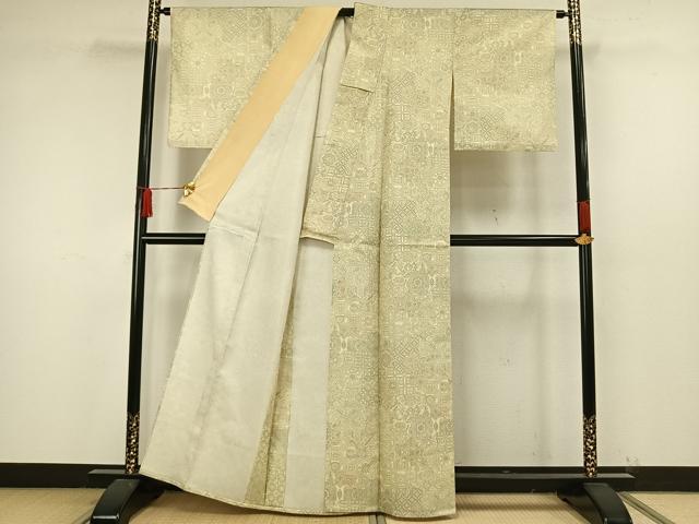 平和屋着物▽本場縞大島紬 単衣 切嵌花文 正絹 逸品 AAAW7595fy