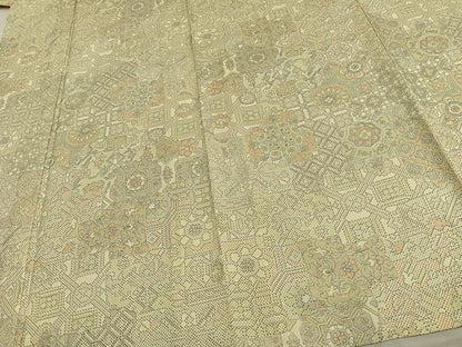 平和屋着物▽本場縞大島紬 単衣 切嵌花文 正絹 逸品 AAAW7595fy