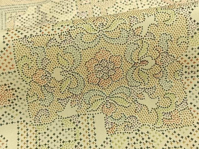 平和屋着物▽本場縞大島紬 単衣 切嵌花文 正絹 逸品 AAAW7595fy