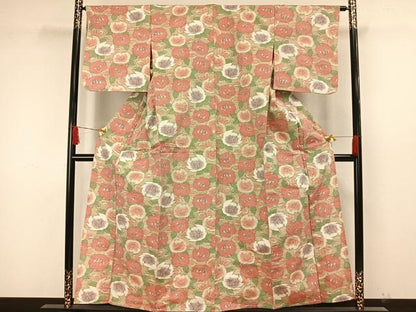 平和屋着物▽上質な紬 単衣 草花文 正絹 逸品 AAAW7596fy