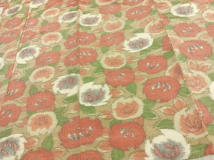 平和屋着物▽上質な紬 単衣 草花文 正絹 逸品 AAAW7596fy