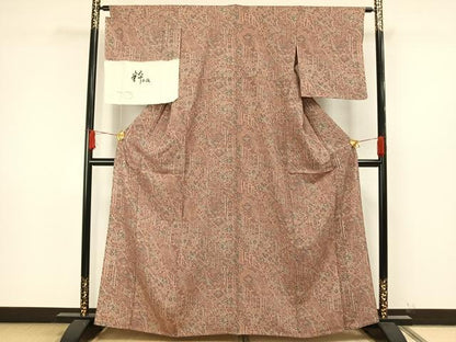 平和屋着物▽上質な小紋 単衣 更紗花文 反端付き 正絹 逸品 AAAW7597fy