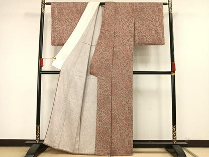 平和屋着物▽上質な小紋 単衣 更紗花文 反端付き 正絹 逸品 AAAW7597fy