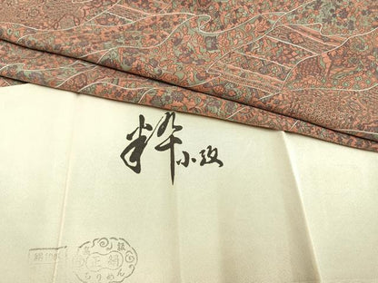 平和屋着物▽上質な小紋 単衣 更紗花文 反端付き 正絹 逸品 AAAW7597fy