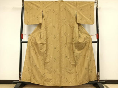 平和屋着物▽上質な紬 単衣 幾何学文様 正絹 逸品 AAAW7598fy