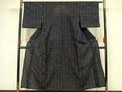 平和屋着物▽結城ちぢみ 単衣 間道 正絹 逸品 AAAW7599fy