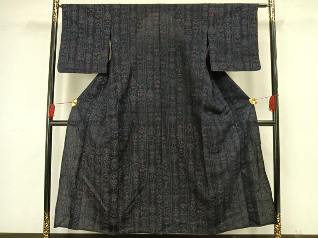 平和屋着物▽結城ちぢみ 単衣 間道 正絹 逸品 AAAW7599fy