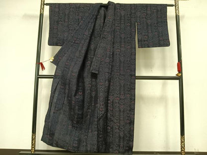 平和屋着物▽結城ちぢみ 単衣 間道 正絹 逸品 AAAW7599fy