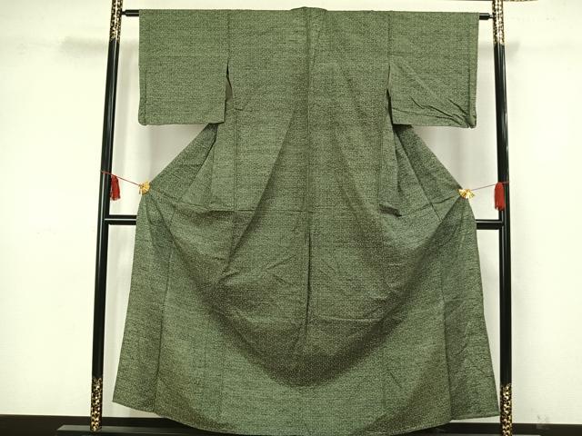 平和屋着物▽上質な紬 単衣 幾何学文様 正絹 逸品 AAAW7600fy
