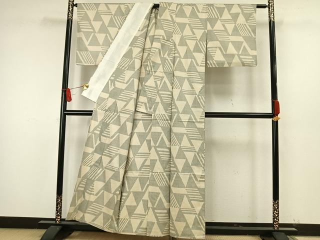 平和屋着物▽上質な紬 単衣 幾何学文様 正絹 逸品 AAAW7603fy