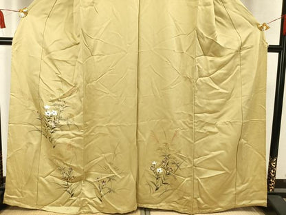 平和屋着物▽訪問着　単衣　手描き　草花文　正絹　逸品　AAAW7605fy