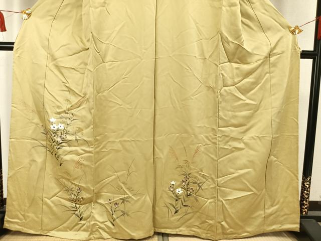 平和屋着物▽訪問着　単衣　手描き　草花文　正絹　逸品　AAAW7605fy