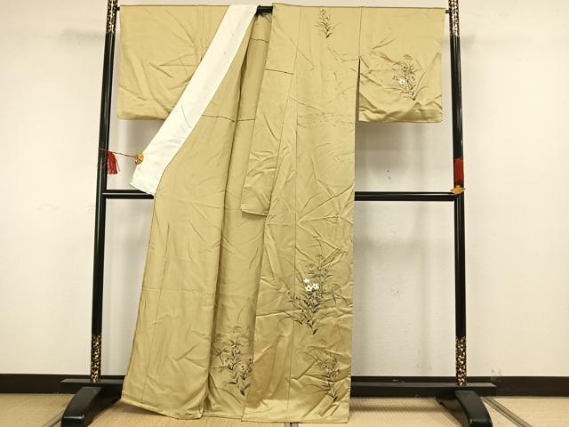 平和屋着物▽訪問着　単衣　手描き　草花文　正絹　逸品　AAAW7605fy