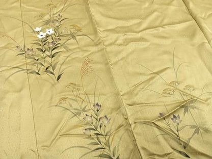 平和屋着物▽訪問着　単衣　手描き　草花文　正絹　逸品　AAAW7605fy