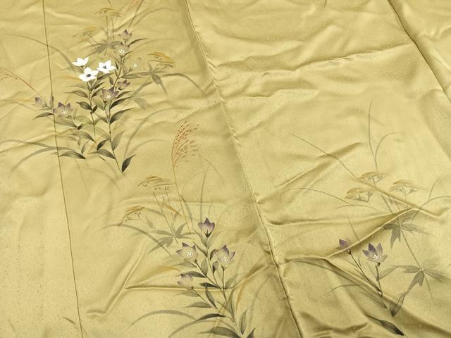 平和屋着物▽訪問着　単衣　手描き　草花文　正絹　逸品　AAAW7605fy
