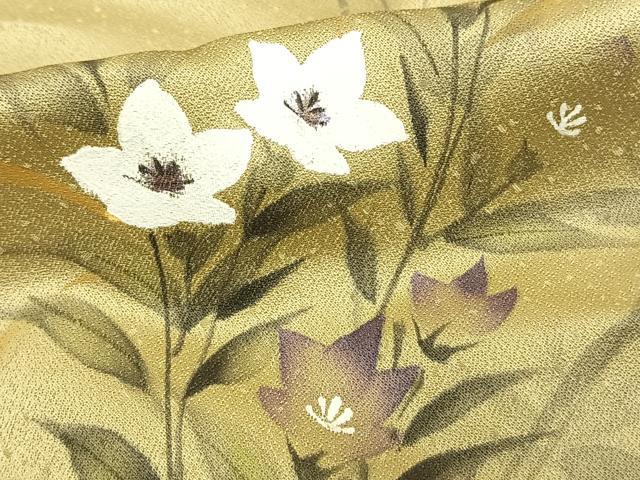 平和屋着物▽訪問着　単衣　手描き　草花文　正絹　逸品　AAAW7605fy