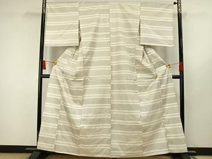 平和屋着物▽本場大島紬　単衣　白大島　100亀甲　横段文　正絹　逸品　AAAW7606fy
