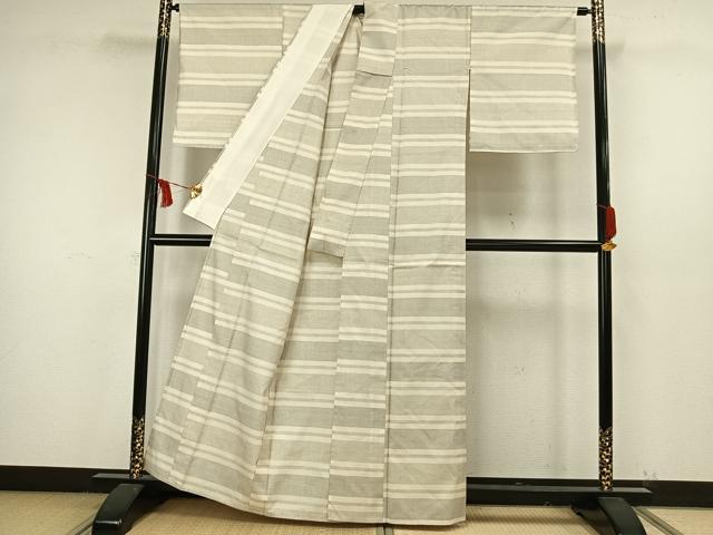 平和屋着物▽本場大島紬　単衣　白大島　100亀甲　横段文　正絹　逸品　AAAW7606fy
