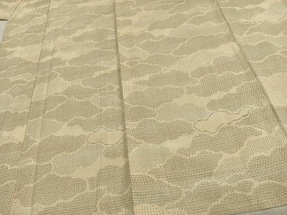 平和屋着物▽結城紬 単衣 80亀甲 雲取り文 正絹 逸品 未使用 AAAW7607fy