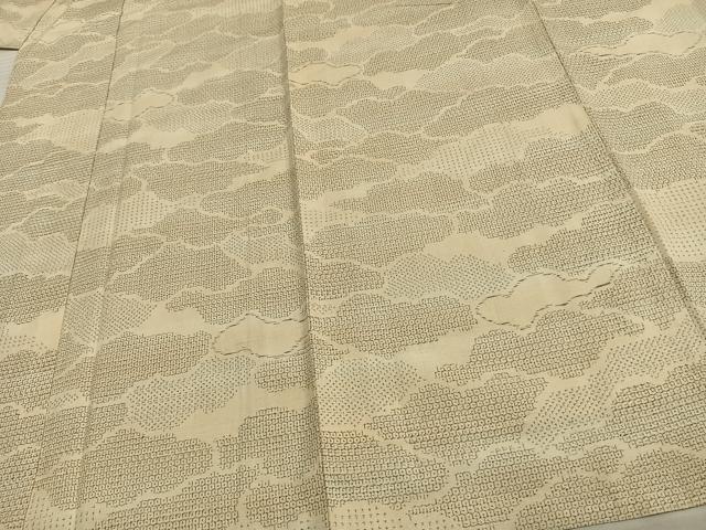 平和屋着物▽結城紬 単衣 80亀甲 雲取り文 正絹 逸品 未使用 AAAW7607fy