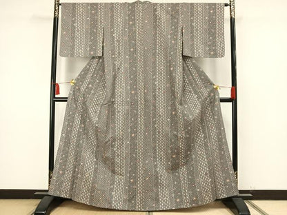 平和屋着物▽上質な小紋 単衣 紬地 丸文 正絹 逸品 未使用 AAAW7608fy