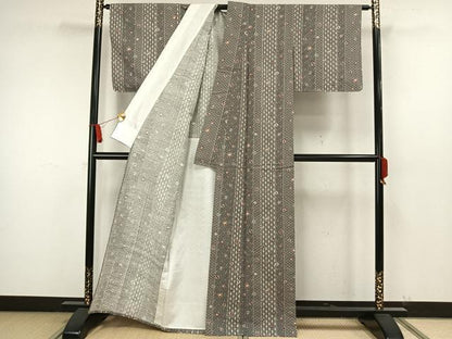 平和屋着物▽上質な小紋 単衣 紬地 丸文 正絹 逸品 未使用 AAAW7608fy