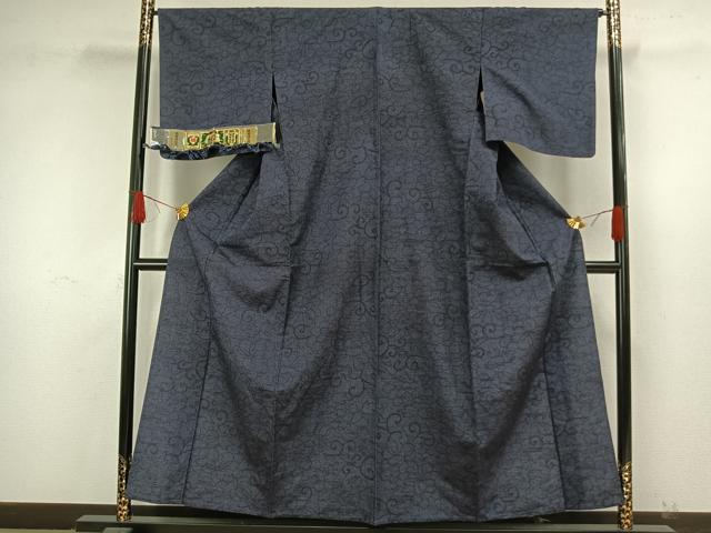 平和屋着物▽結城紬 単衣 花唐草文 証紙付き 正絹 逸品 AAAW7611fy