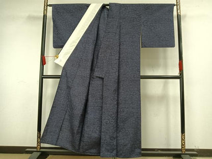 平和屋着物▽結城紬 単衣 花唐草文 証紙付き 正絹 逸品 AAAW7611fy