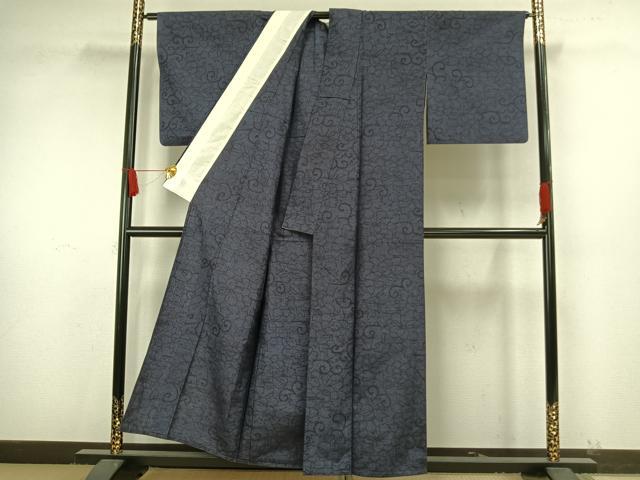 平和屋着物▽結城紬 単衣 花唐草文 証紙付き 正絹 逸品 AAAW7611fy