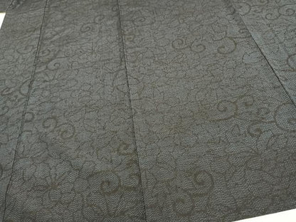 平和屋着物▽結城紬 単衣 花唐草文 証紙付き 正絹 逸品 AAAW7611fy