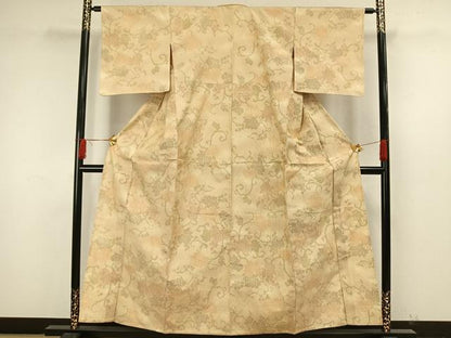 平和屋着物▽上質な紬 単衣 花唐草文 正絹 逸品 未使用 AAAW7613fy