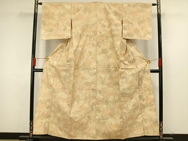 平和屋着物▽上質な紬 単衣 花唐草文 正絹 逸品 未使用 AAAW7613fy