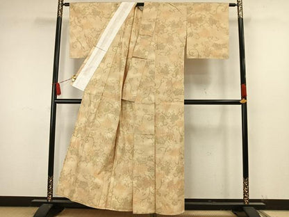 平和屋着物▽上質な紬 単衣 花唐草文 正絹 逸品 未使用 AAAW7613fy