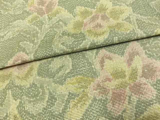 平和屋着物▽上質な紬 単衣 草花文 正絹 逸品 AAAW7614fy