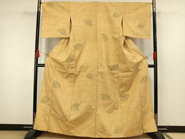 平和屋着物▽上質な紬　単衣　扇面文　正絹　逸品　AAAW7616fy