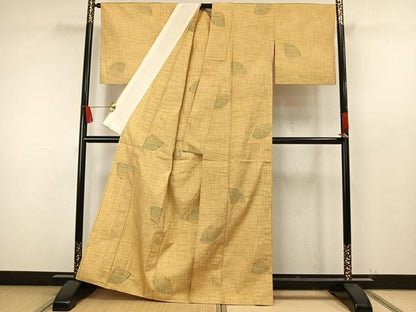 平和屋着物▽上質な紬　単衣　扇面文　正絹　逸品　AAAW7616fy