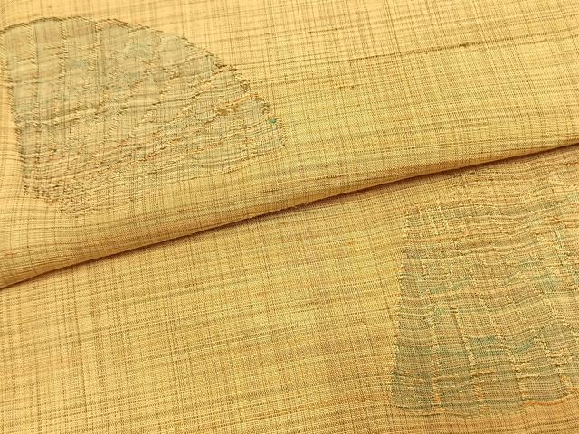 平和屋着物▽上質な紬　単衣　扇面文　正絹　逸品　AAAW7616fy